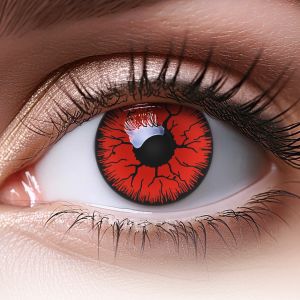 Rote Halloween Kontaktlinsen mit Stärke – Modell Metatron für Vampir-, Dämonen- und Cosplay-Looks
