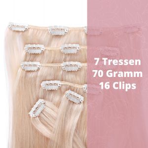Clip In Echthaar Extensions - 7 Tressen - 70 Gramm - 16 angenähte Clips