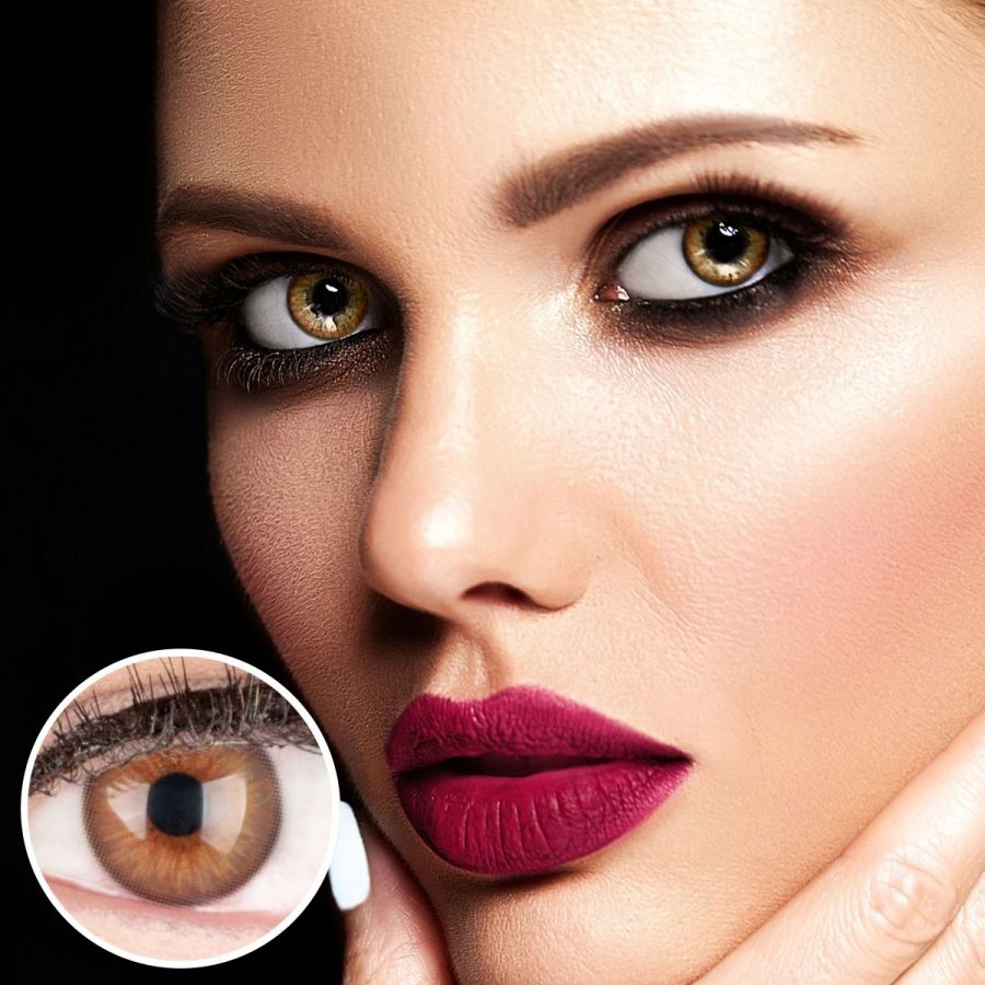 Braune Kontaktlinsen - Elly Hazel | Premium Comfort | Stark deckend | DIA 14.00 - ohne Stärke | 1 Paar (2 Stück) von GLAMLENS
