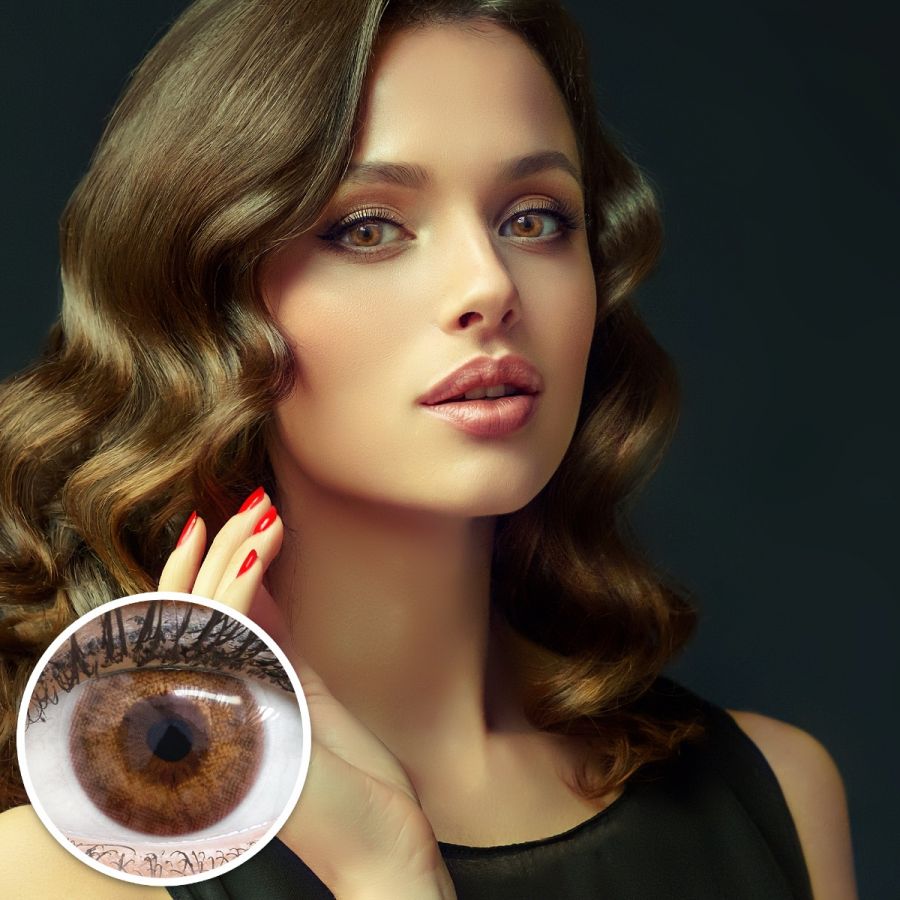 Braune Kontaktlinsen - Flora Brown | Premium Comfort | Stark deckend | DIA 14.50 - ohne Stärke | 1 Paar (2 Stück) von GLAMLENS