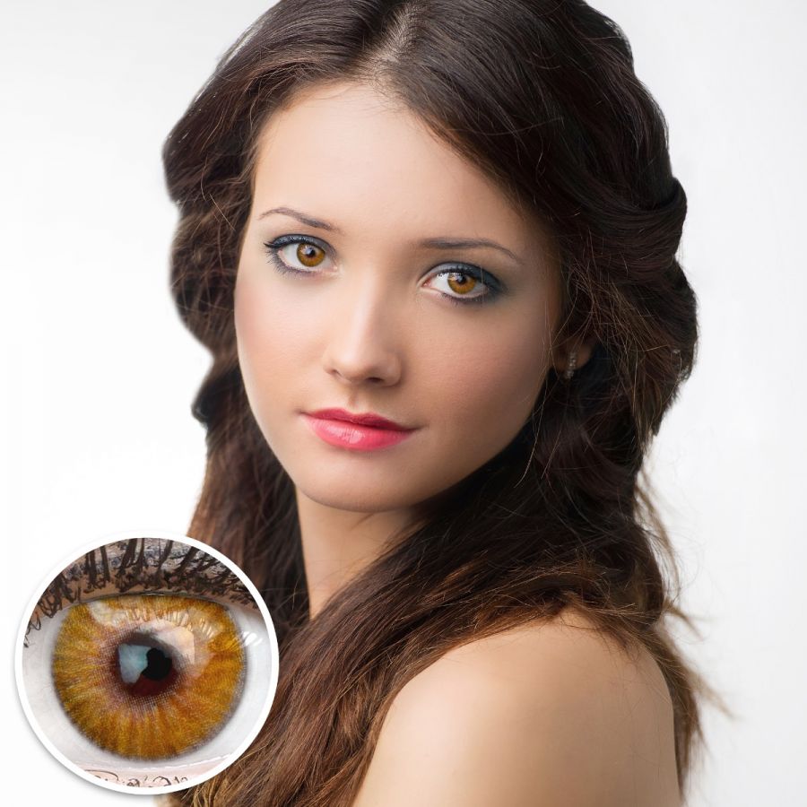 Braune Kontaktlinsen - Verona Hazel | Premium Comfort | Stark deckend | DIA 14.20 - ohne Stärke | 1 Paar (2 Stück) von GLAMLENS