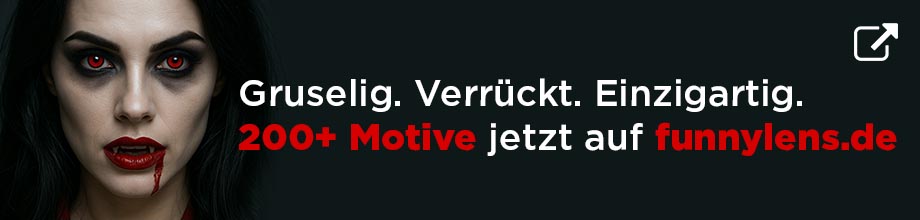 Verleihe deinem Look den perfekten Gruselfaktor mit unseren Crazy Fun Kontaktlinsen. Tauche ein in die Welt des Wahnsinns – jetzt auf funnylens.de!