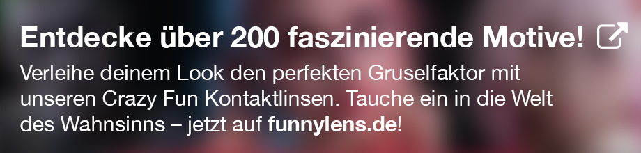 Verleihe deinem Look den perfekten Gruselfaktor mit unseren Crazy Fun Kontaktlinsen. Tauche ein in die Welt des Wahnsinns – jetzt auf funnylens.de!